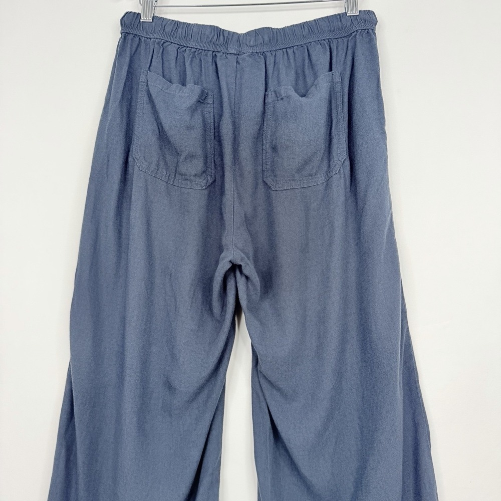 Splendid Crop Linen & Viscose Pants Wide Leg Navy Drawstring Elastic Waist Small - Picture 10 of 14